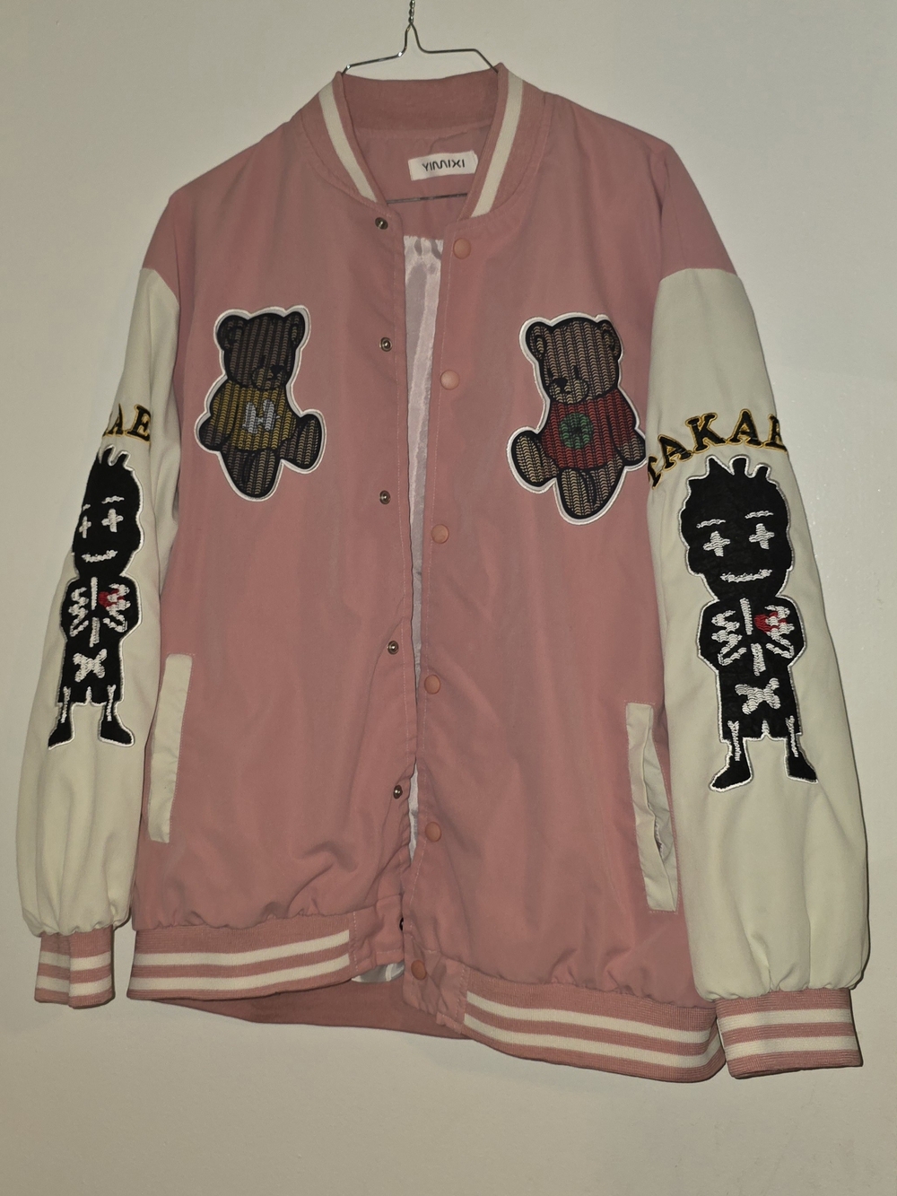 YIMIXI Women's Pink Baby Bear Varsity Jacket Size Medium